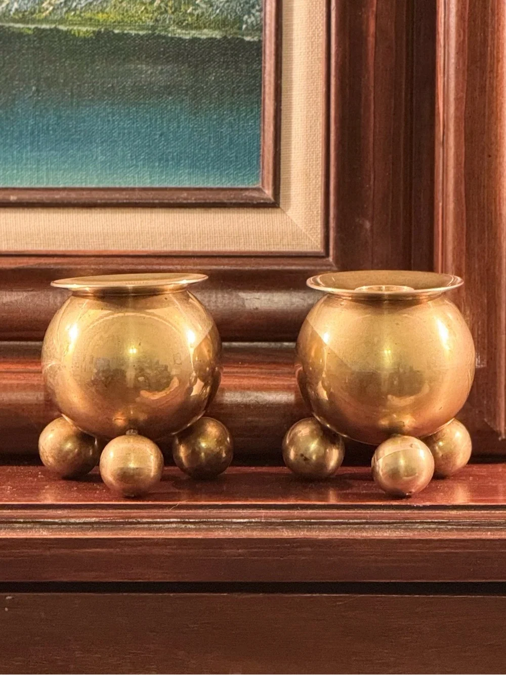 2 Mid-Century Modern Traditional Swedish Brass Candleholders, 1960s
